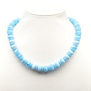 Vintage Blue Rondelle Acrylic Beaded Choker Necklace Smooth Pastel Strand